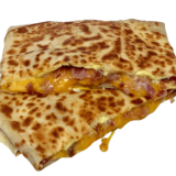 Bonjour Crepe filled with eggs, melted cheddar, bacon and eggs in a golden crepe.